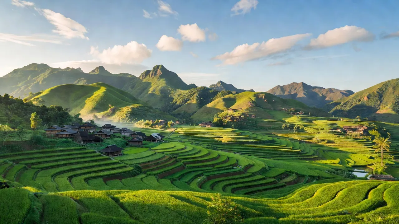 Cảnh đẹp xã Nấm Dẩn, huyện Xín Mần, tỉnh Hà Giang với đồi núi và bản làng người Mông.