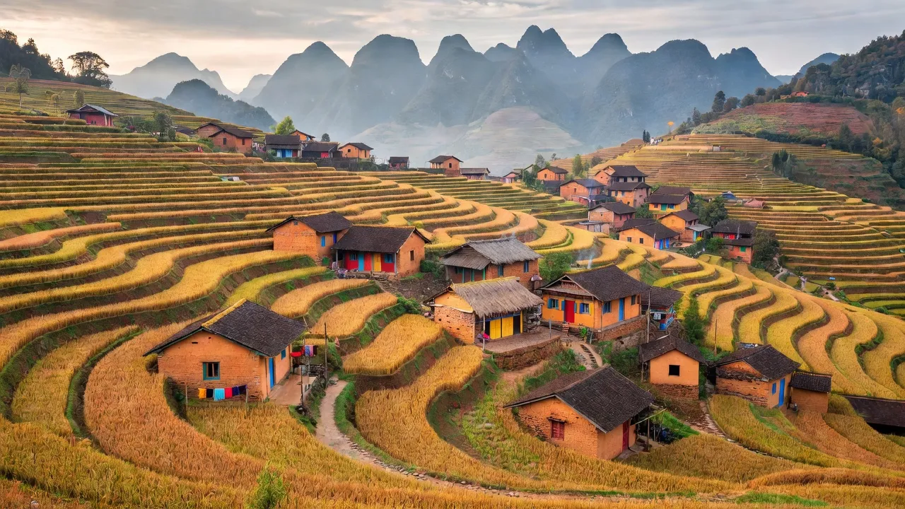 Cảnh ruộng bậc thang đẹp ở xã Na Khê, huyện Yên Minh, tỉnh Hà Giang vào mùa thu.