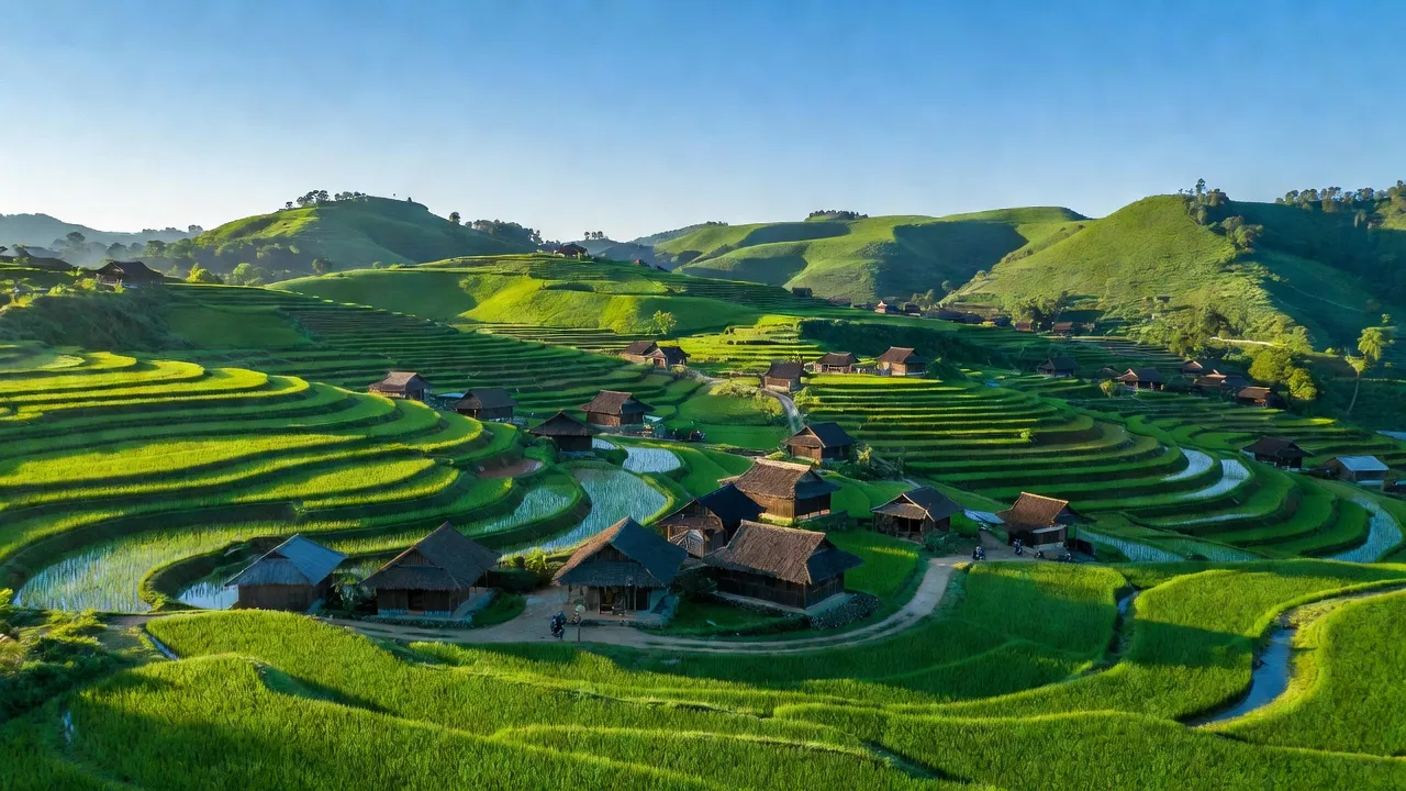 Khung cảnh Xã Ngam La, Huyện Yên Minh với đồi núi, ruộng bậc thang xanh tươi, Hà Giang.