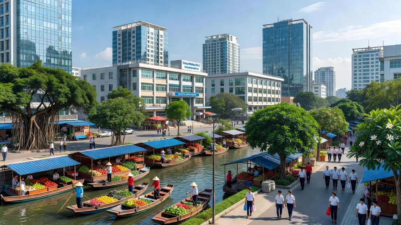Thành phố Phủ Lý, Hà Nam với cảnh quan đô thị và đời sống sinh hoạt hàng ngày.