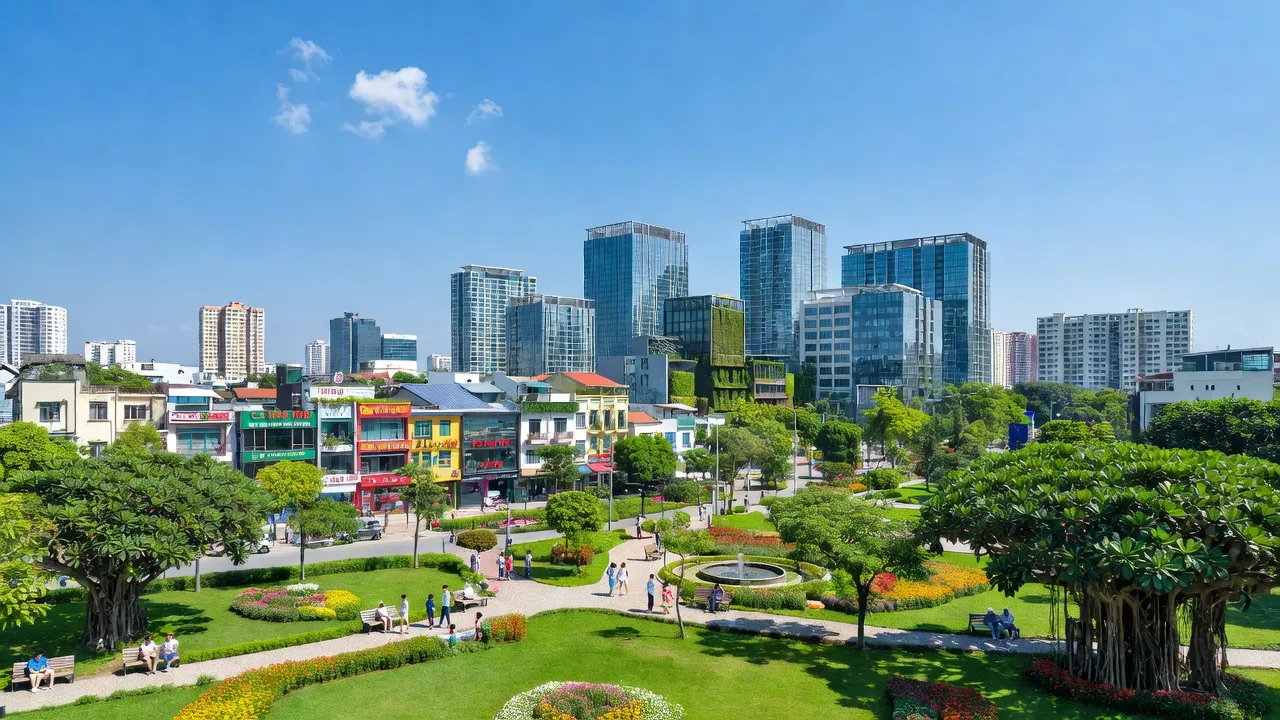 Cảnh quan Quận Hà Đông, Thành phố Hà Nội với kiến trúc hiện đại và không gian xanh.