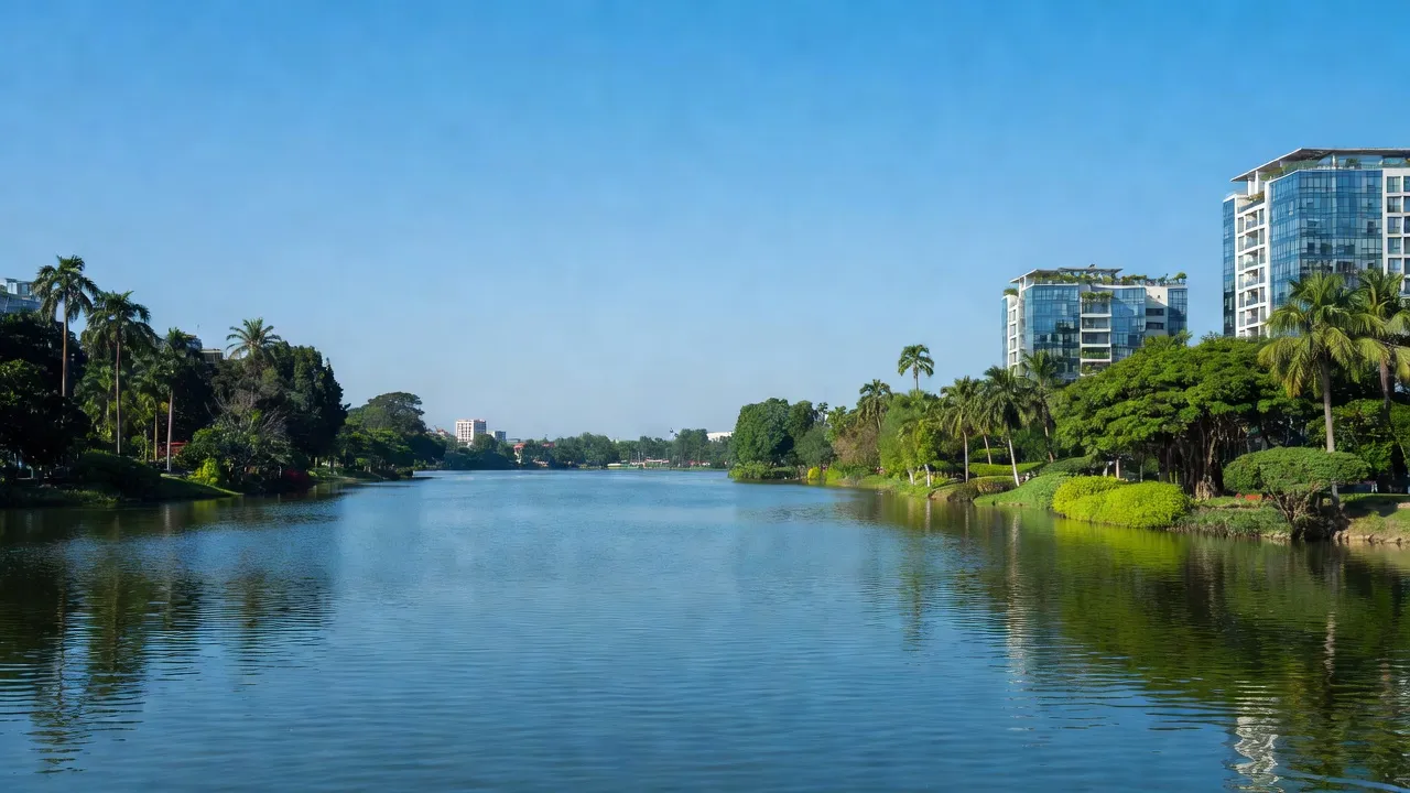 Quận Tây Hồ, Hà Nội với hồ Tây, cảnh quan xanh mát và sự phát triển đô thị hiện đại.