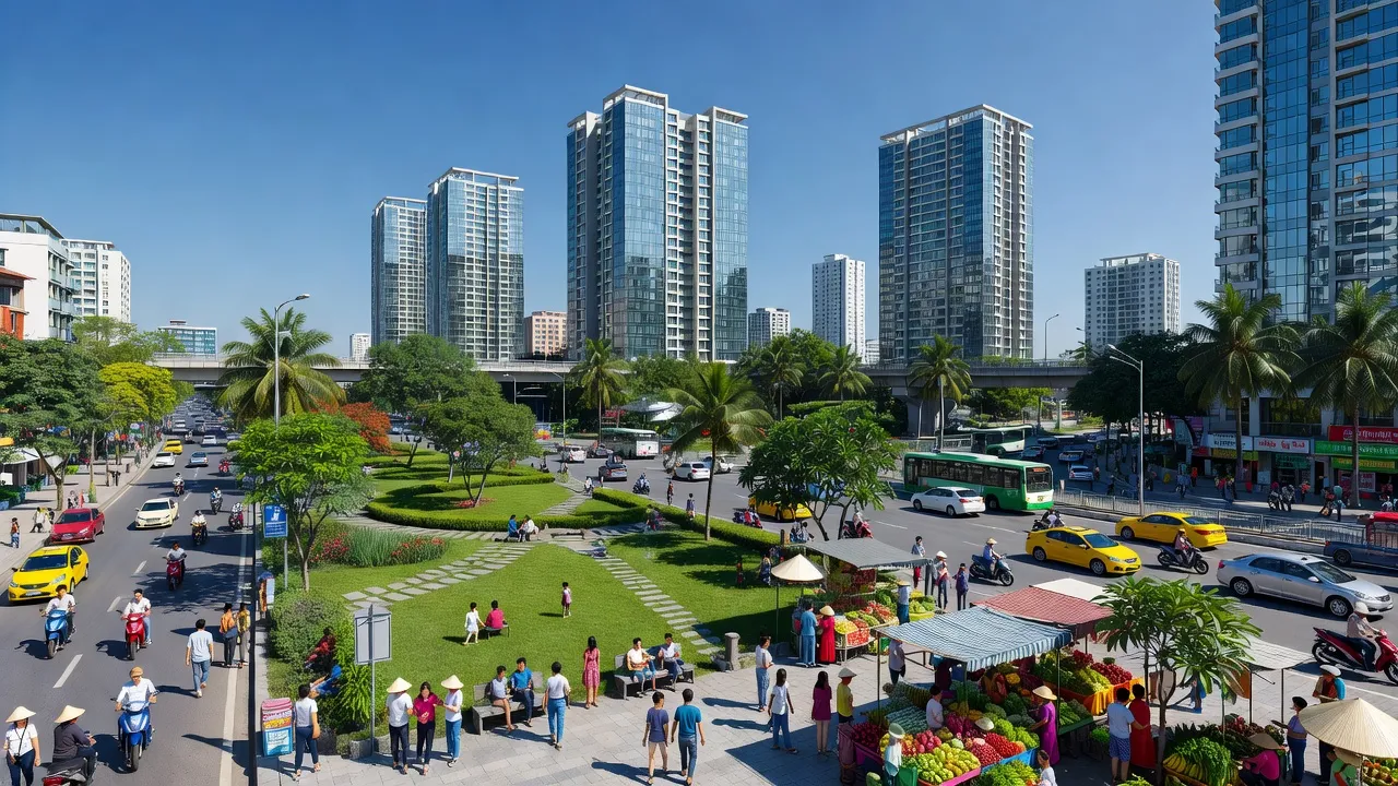 Quận Thanh Xuân, Hà Nội với cơ sở hạ tầng hiện đại và không khí sôi động của thành phố.