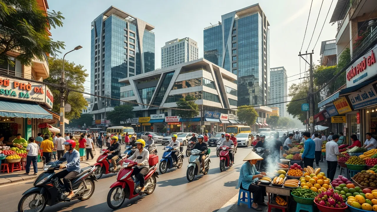 Quận Thanh Xuân Hà Nội với kiến trúc hiện đại và cuộc sống đô thị sôi động.