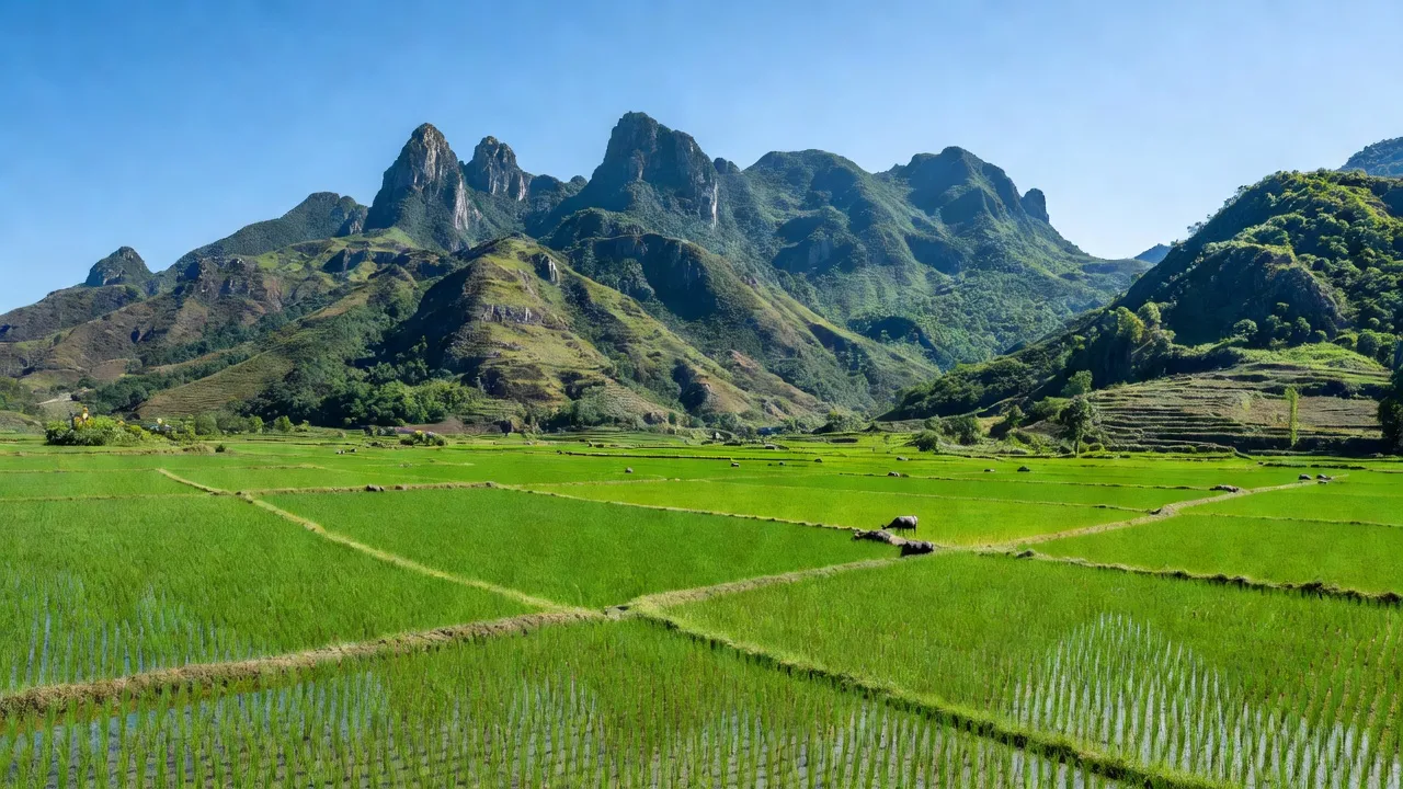 Là huyện miền núi Hương Khê, Hà Tĩnh, với cánh đồng xanh và núi non hùng vĩ.