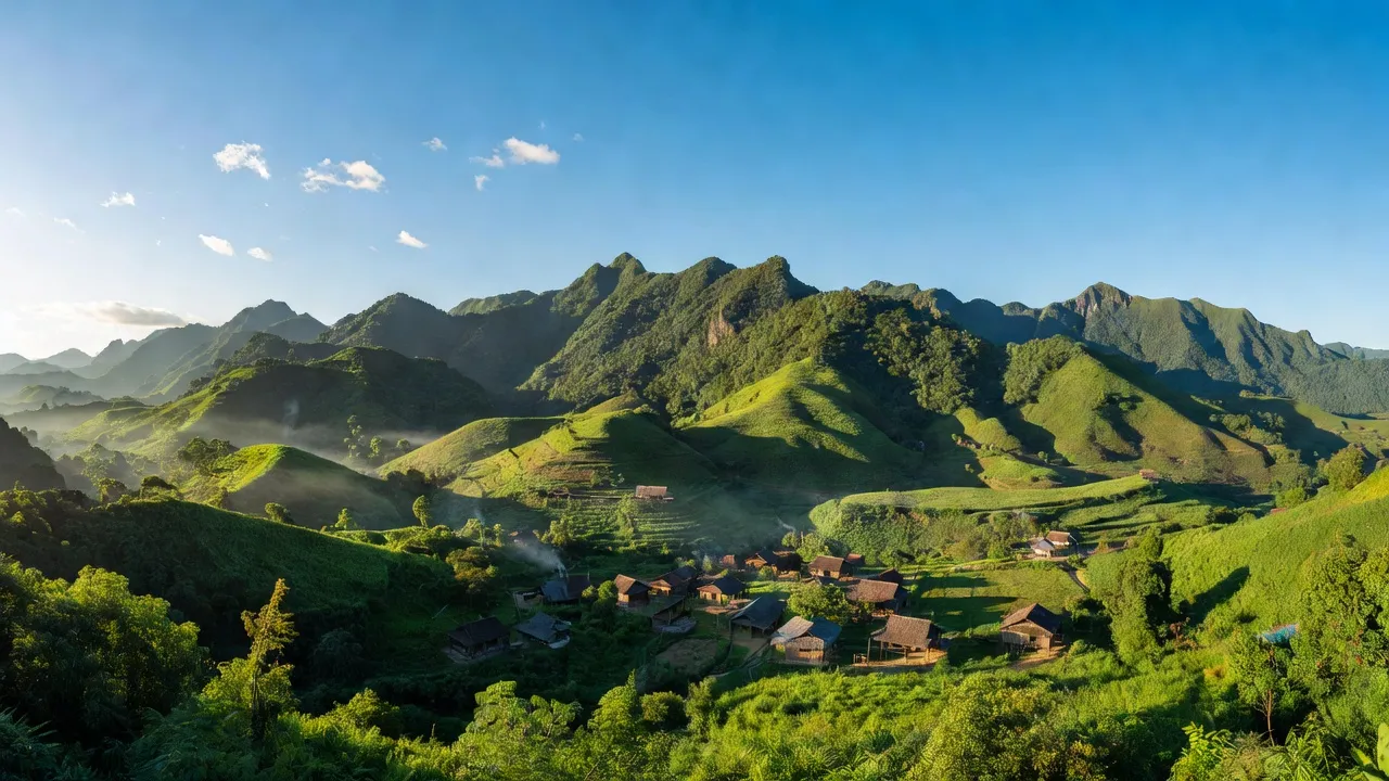 Khung cảnh huyện Vũ Quang, Hà Tĩnh với đồi núi xanh và không gian thiên nhiên tươi đẹp.
