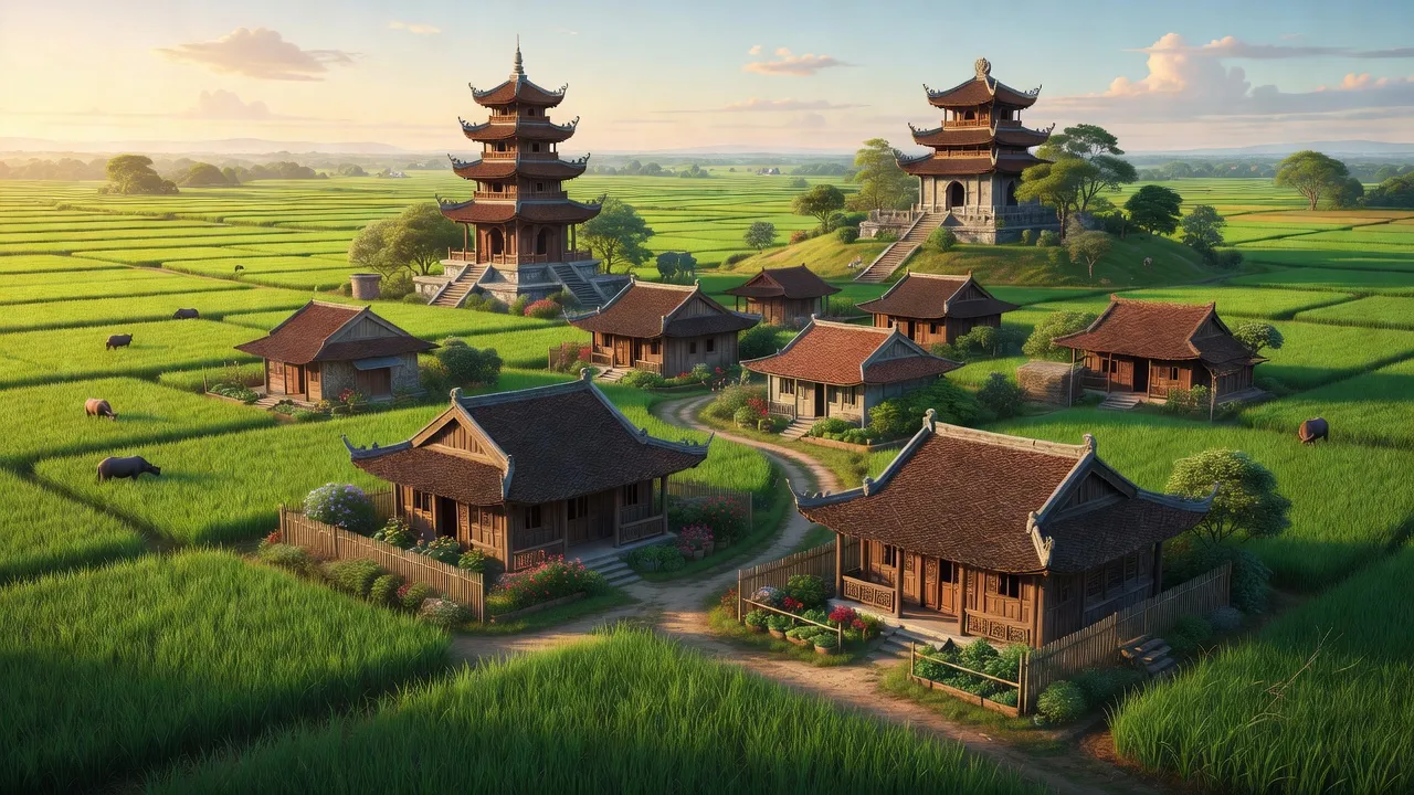 Cảnh sắc tỉnh Hải Dương với đồng ruộng và di tích, biểu tượng văn hóa Việt Nam - Hải Dương landscape.
