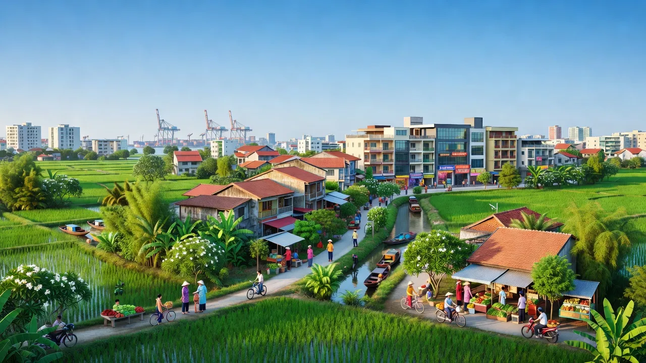 Khung cảnh thiên nhiên và kiến trúc đô thị tại Quận An Dương, Hải Phòng, Việt Nam.