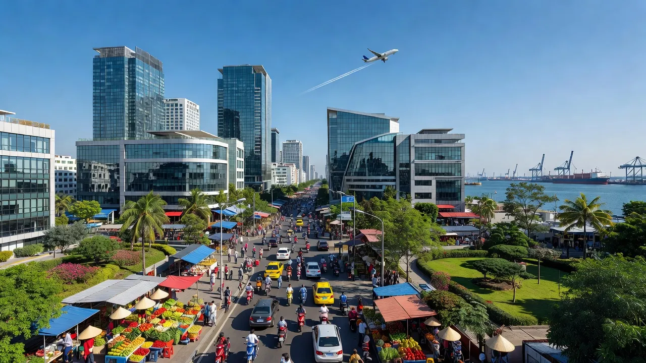 Quận Hải An, Hải Phòng với cảnh quan đô thị hiện đại, giao thông hàng không và hàng hải.