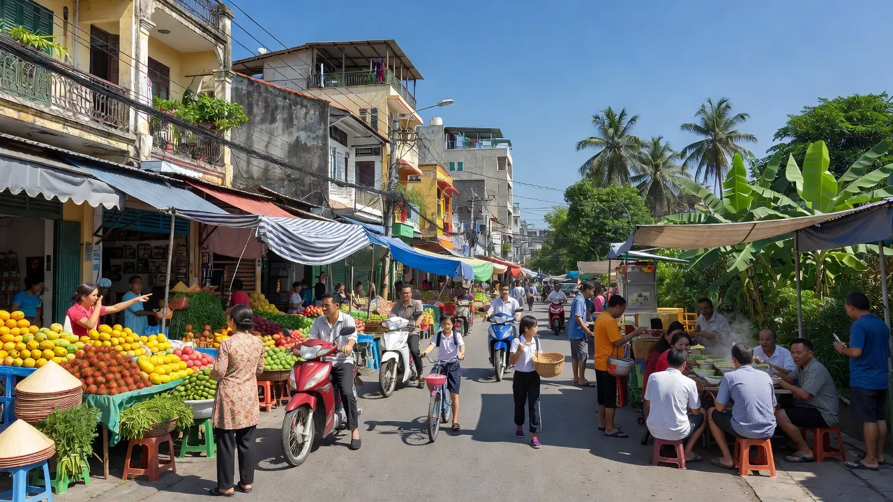 Khung cảnh nhộn nhịp tại Quận Lê Chân, Hải Phòng với kiến trúc đô thị và người dân.