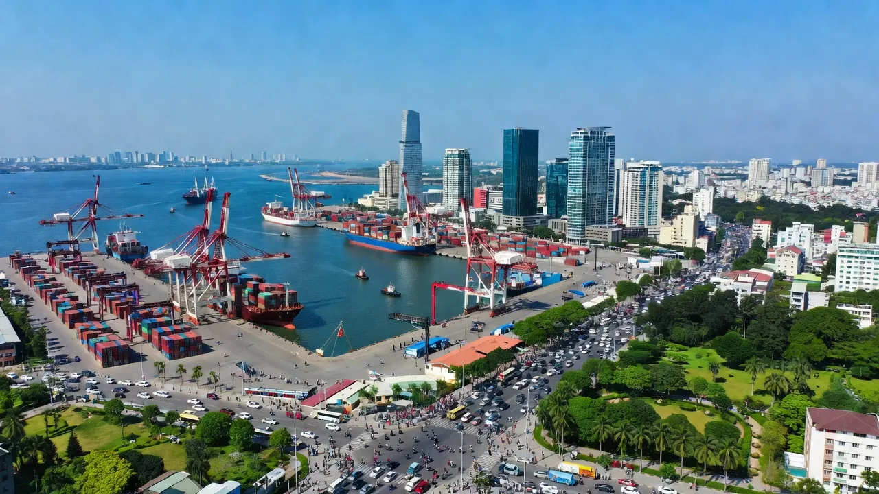 Hải Phòng cityscape featuring the bustling port, modern buildings, and green spaces in Vietnam.