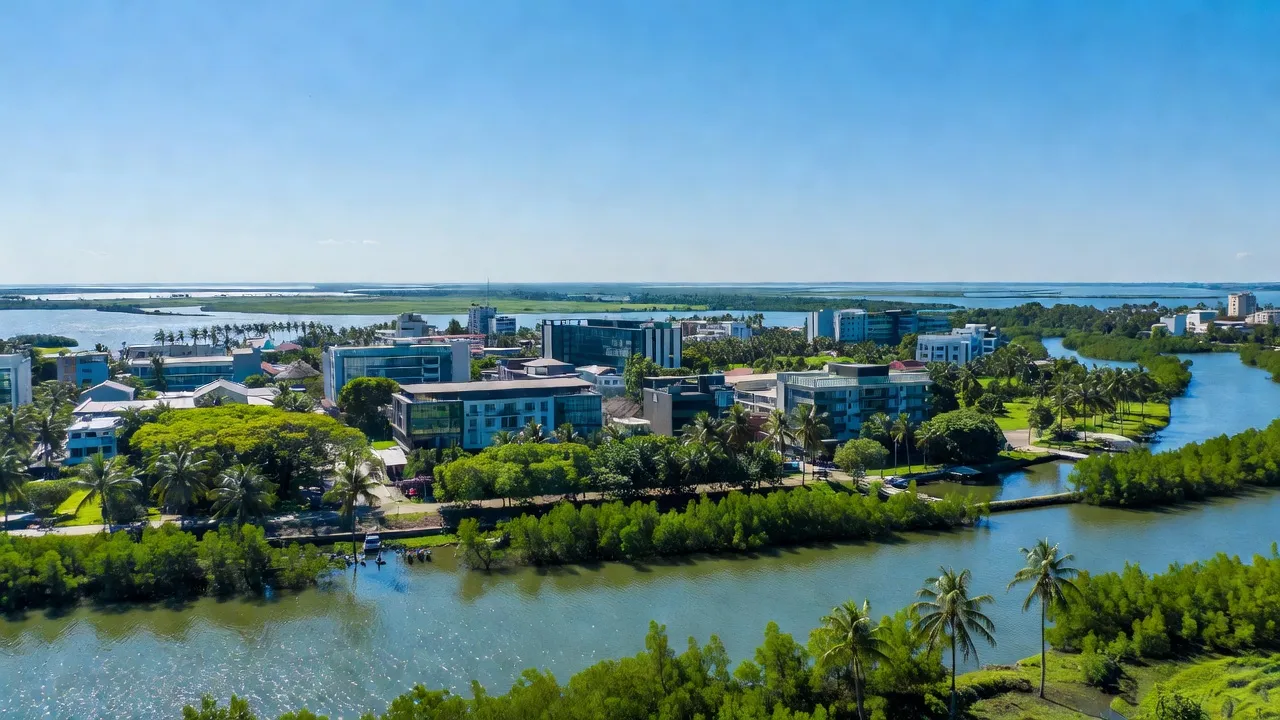 Thành phố Vị Thanh, Hậu Giang với cảnh quan xanh tươi và đô thị hiện đại, Đồng bằng sông Cửu Long.