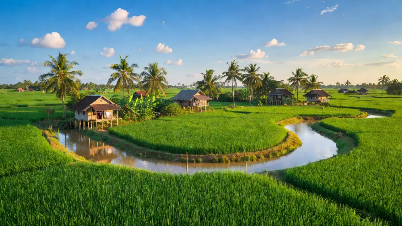 Khung cảnh tỉnh Hậu Giang với cánh đồng xanh tự nhiên và sông nước yên bình.