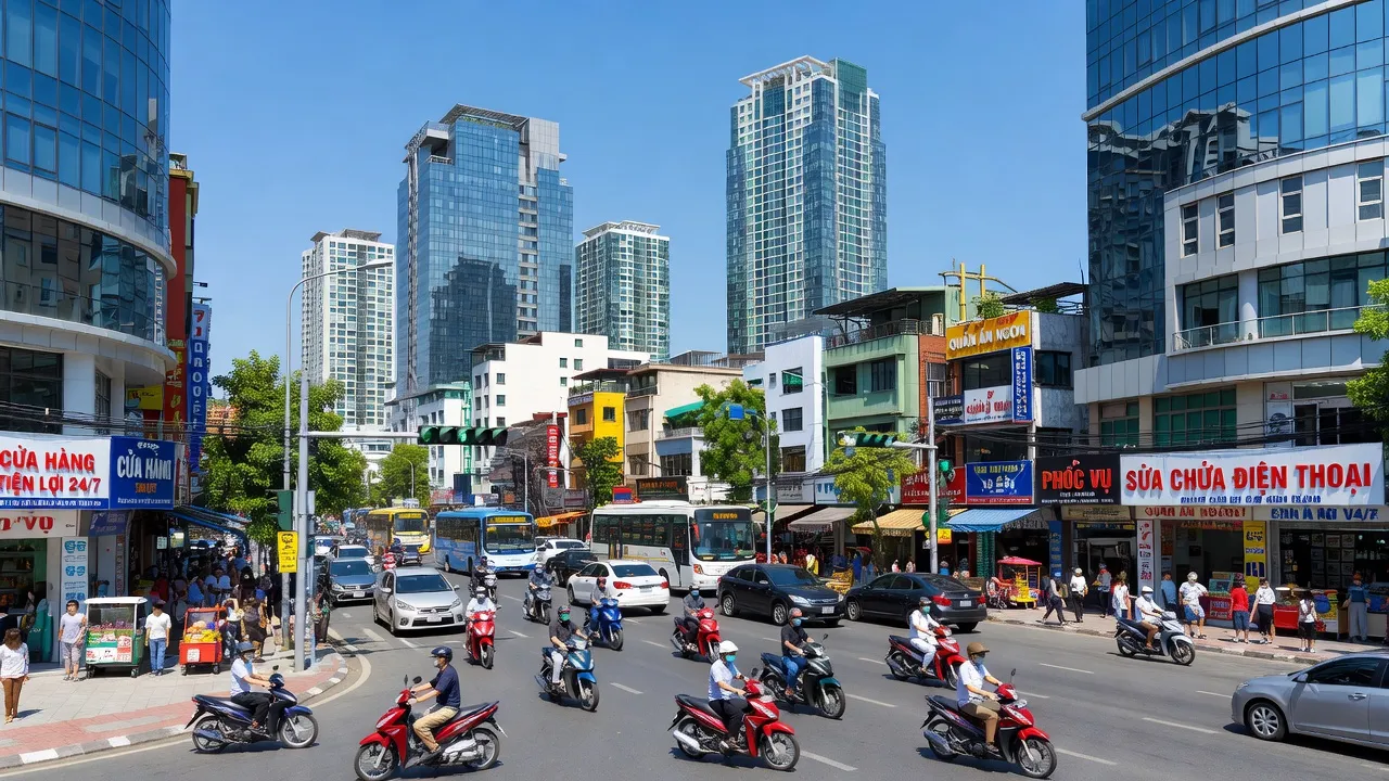 Khung cảnh Quận 10, Thành phố Hồ Chí Minh với tòa nhà và đường phố sôi động.