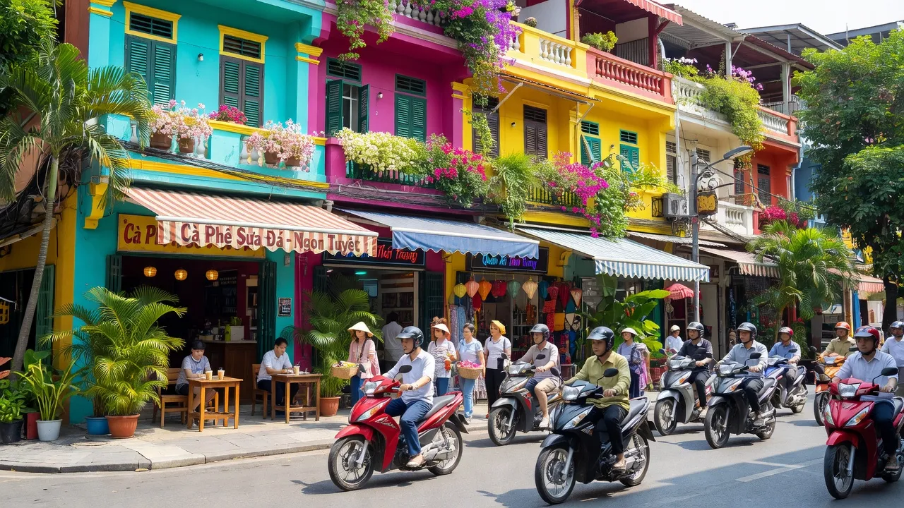 Quận 3, Hồ Chí Minh, with vibrant streets, cafes, shops and greenery, showcasing urban life.