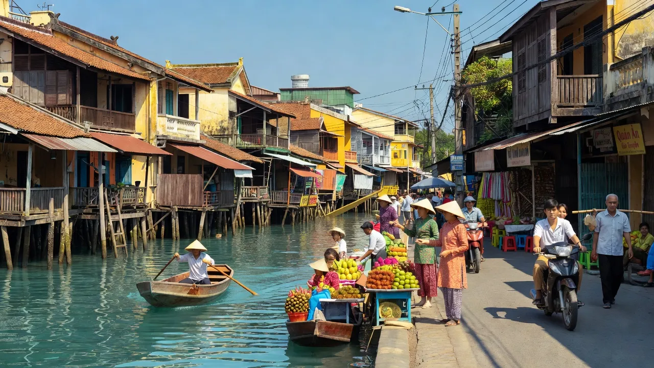 Quận 8, Thành phố Hồ Chí Minh với kênh rạch, nhà truyền thống và con người sôi động.