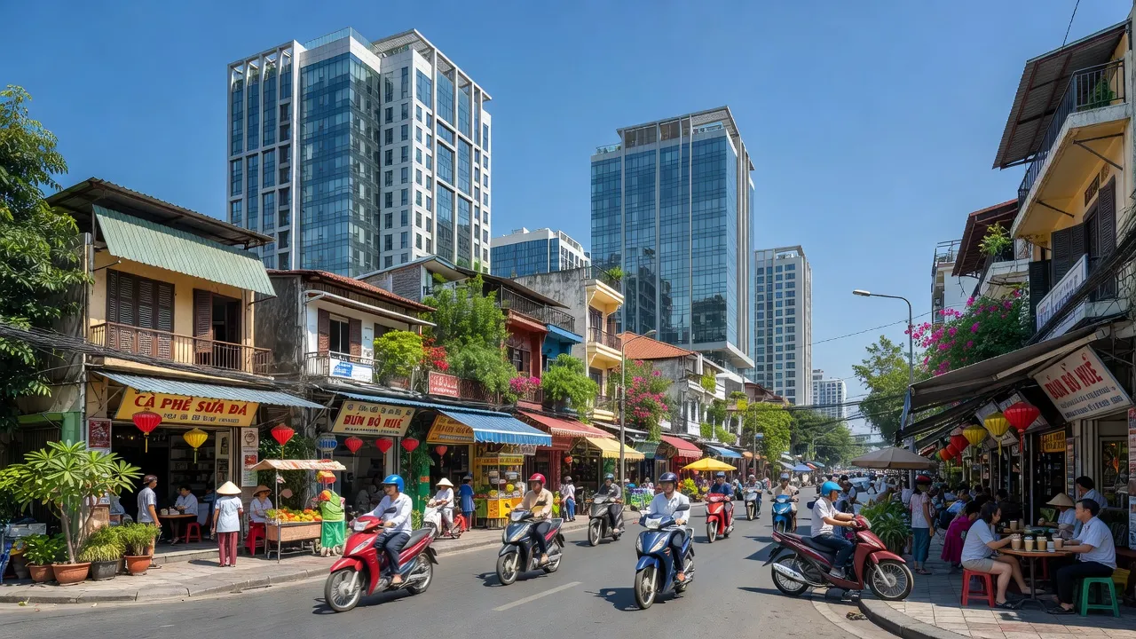 Bình Thạnh, Quận 1, Hồ Chí Minh: nhịp sống đô thị, tòa nhà hiện đại, quán cà phê nhộn nhịp.