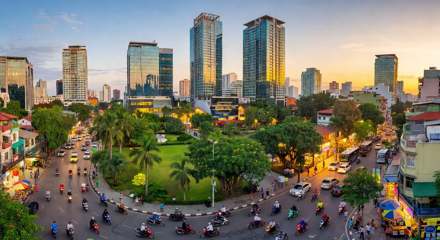 Khung cảnh Quận Gò Vấp, Thành phố Hồ Chí Minh, với tòa nhà hiện đại và không gian xanh.