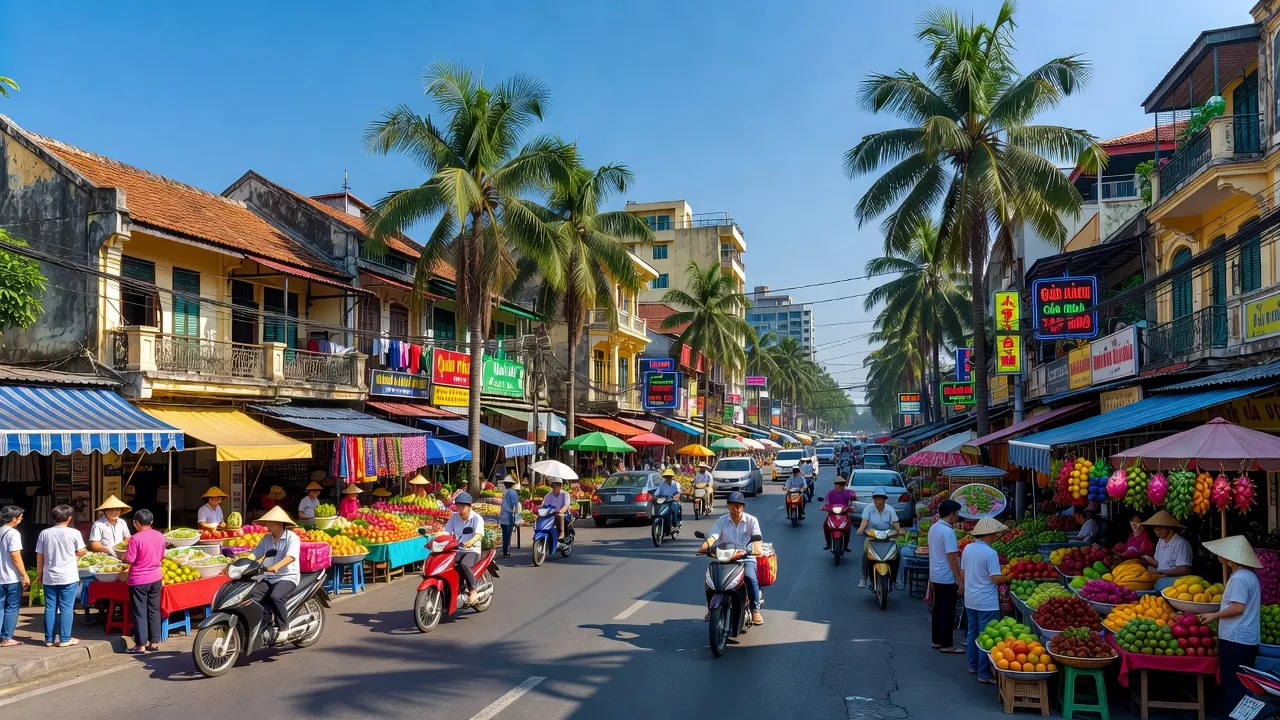 Quận Phú Nhuận, Thành phố Hồ Chí Minh, cảnh quan đô thị nhộn nhịp, kiến trúc địa phương và trời xanh.