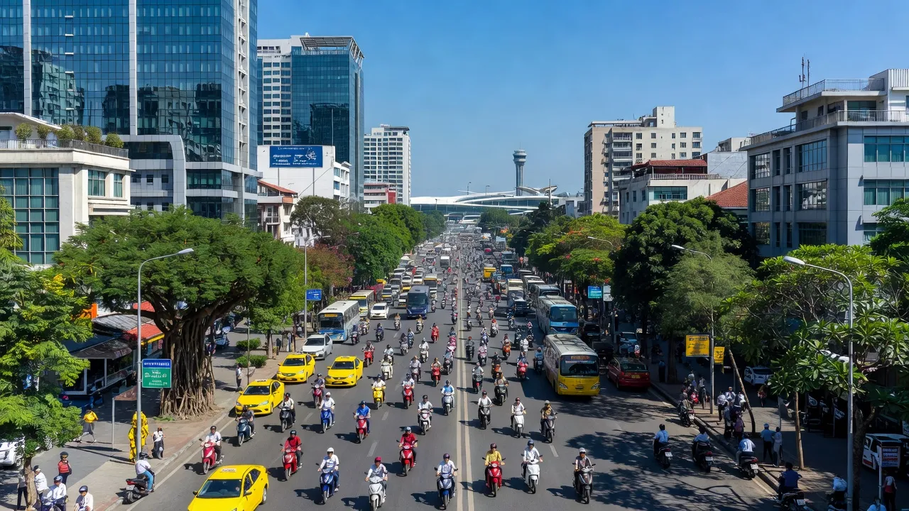 Quận Tân Bình, Thành phố Hồ Chí Minh với sân bay Tân Sơn Nhất và cuộc sống đô thị nhộn nhịp.