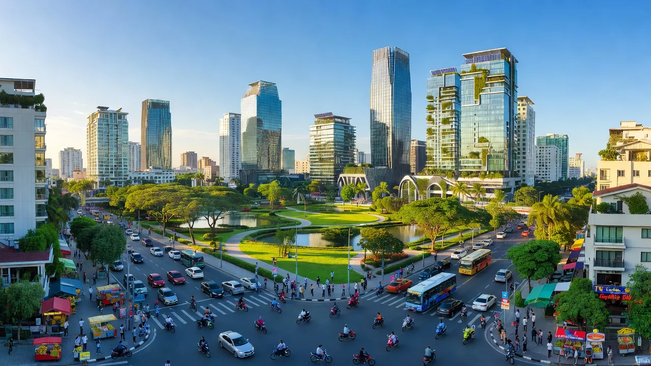 Khung cảnh Thành phố Thủ Đức với kiến trúc hiện đại và không gian xanh ở Hồ Chí Minh.
