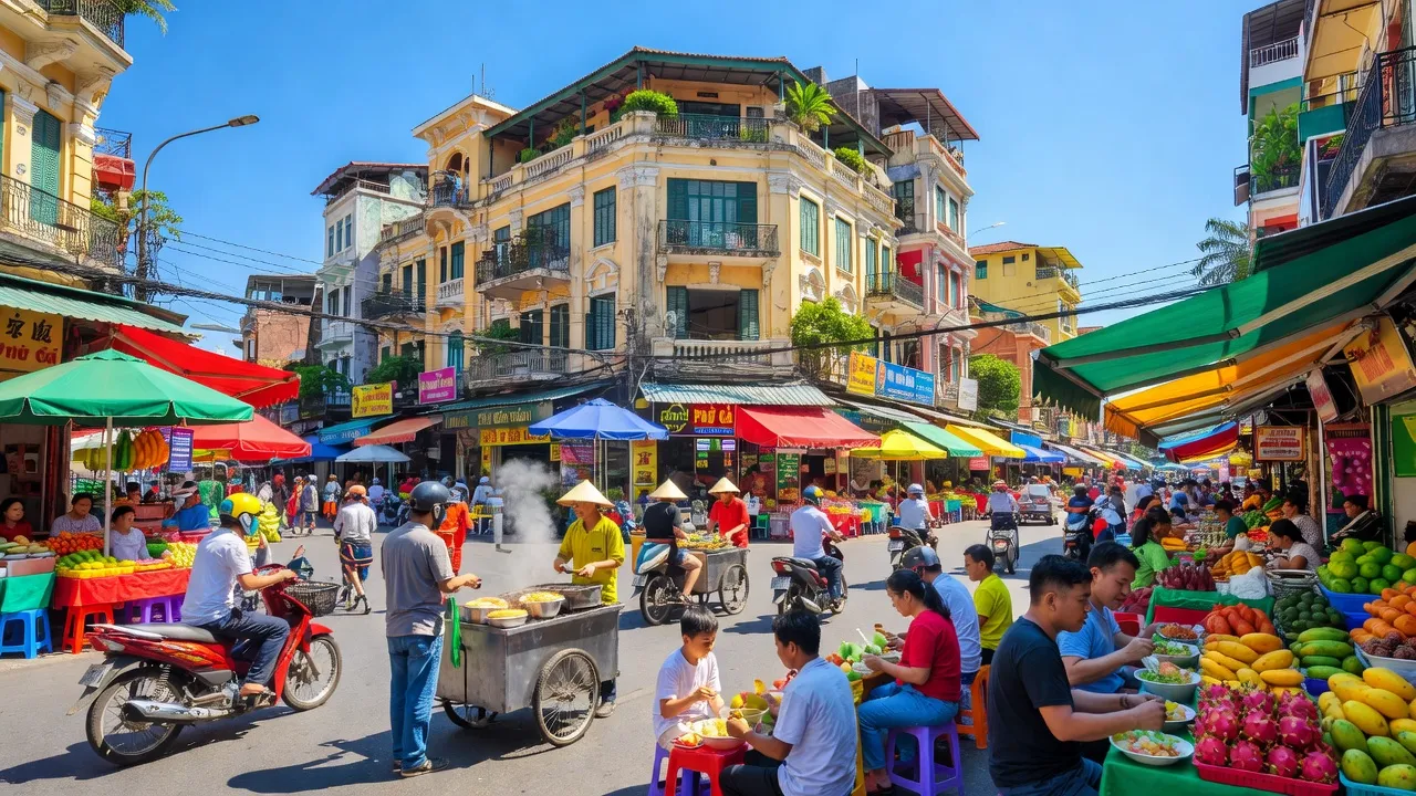 Khung cảnh sôi động ở Thành phố Hồ Chí Minh, văn hóa đường phố và kiến trúc lịch sử.