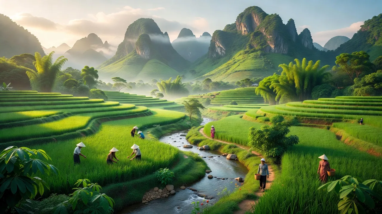 Cảnh đẹp huyện Kim Bôi, Hoà Bình với thung lũng, núi, và suối trong xanh, người dân địa phương