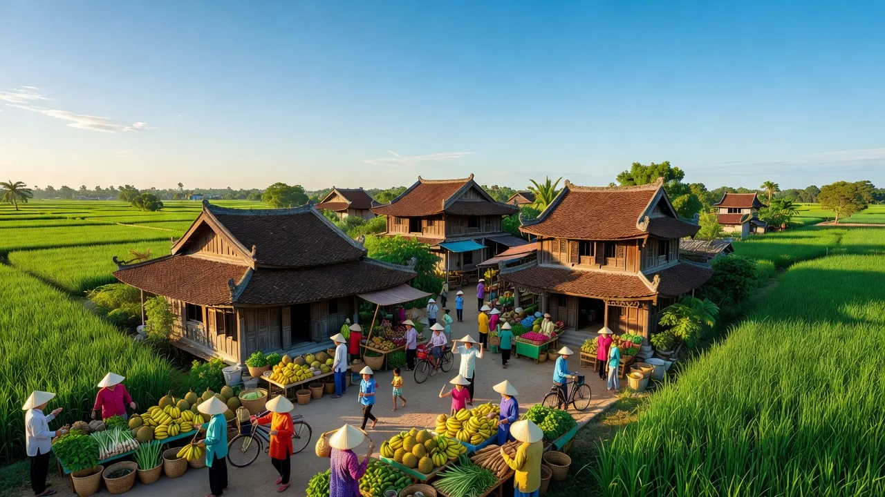 Khung cảnh thị xã Phong Điền, thành phố Huế, với kiến trúc truyền thống và cảnh quan thiên nhiên tươi đẹp.