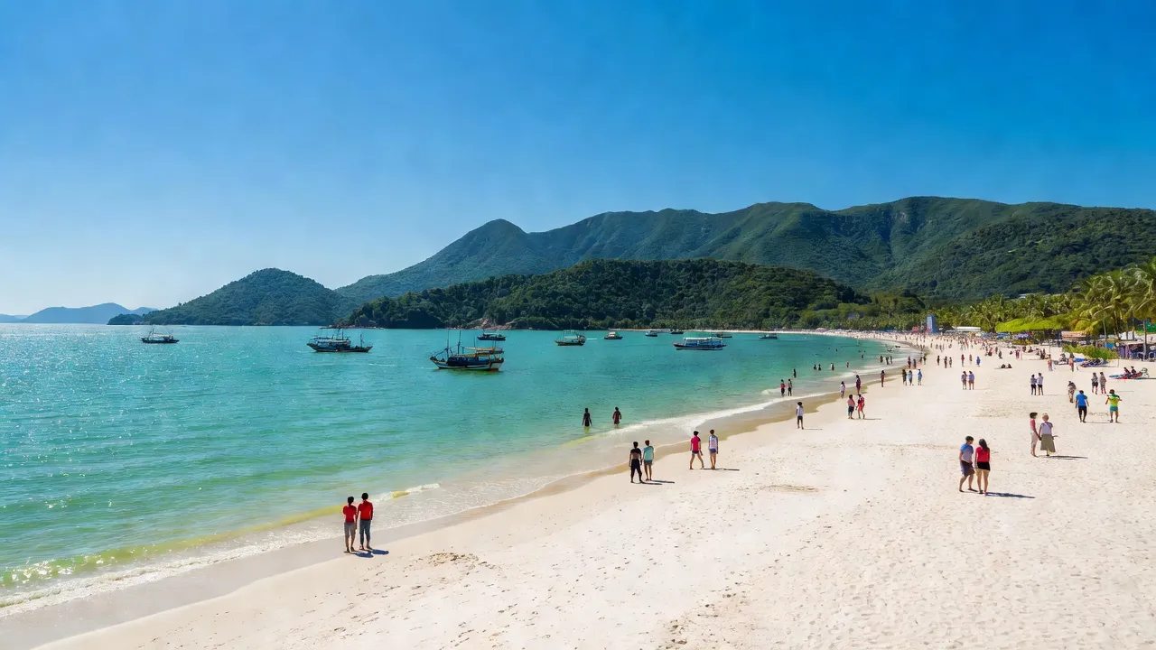 Thành phố Nha Trang với bãi biển tuyệt đẹp và dãy núi xanh, nổi bật vẻ đẹp miền Trung.