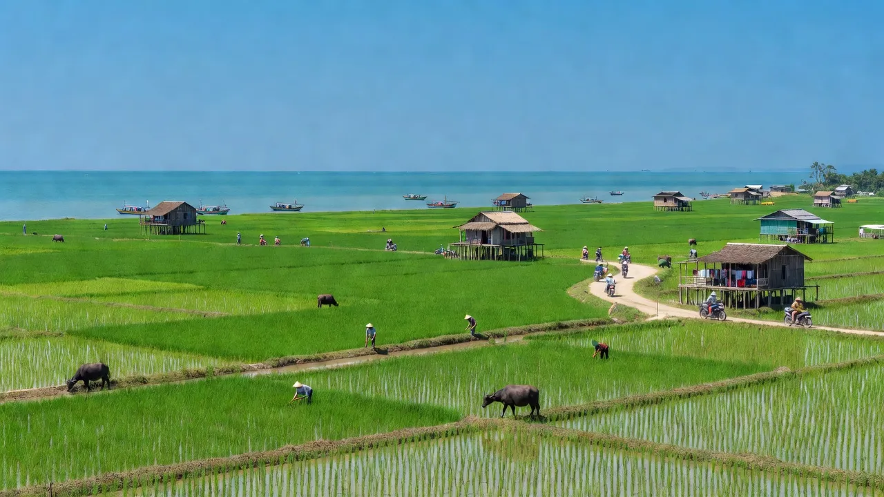 Cảnh đẹp huyện An Minh, Kiên Giang: cánh đồng lúa xanh, biển yên tĩnh, và cuộc sống địa phương.