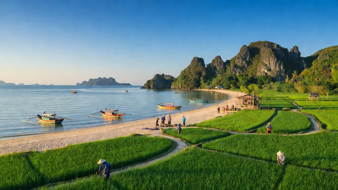 Khung cảnh huyện Kiên Lương, tỉnh Kiên Giang với thiên nhiên tươi đẹp và cuộc sống địa phương sôi động.