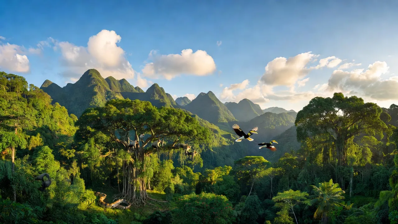 Cảnh quan núi non và rừng nguyên sinh huyện Tu Mơ Rông, tỉnh Kon Tum, Việt Nam.