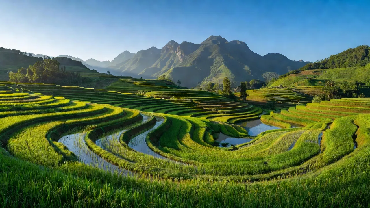 Cảnh đẹp huyện Tân Uyên, tỉnh Lai Châu với ruộng bậc thang và núi cao, địa hình nông nghiệp.