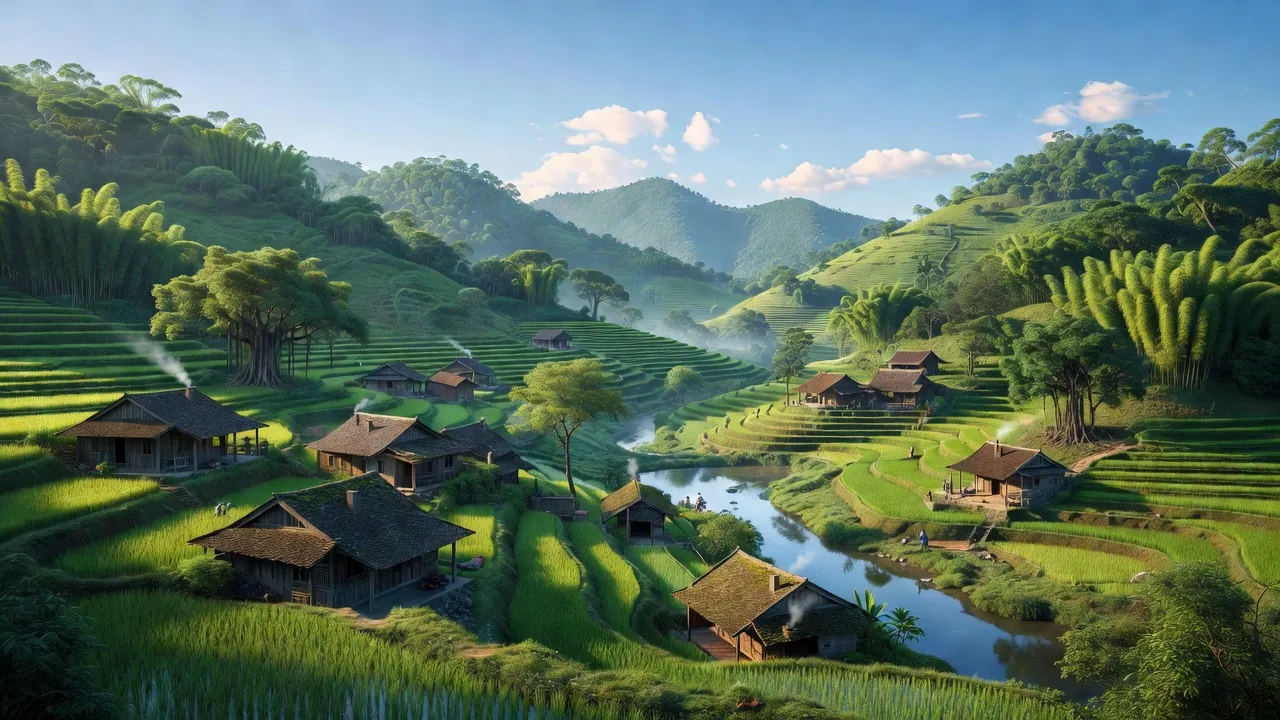 Phong cảnh xã Bắc Quỳnh, huyện Bắc Sơn, Lạng Sơn với những ngôi nhà truyền thống và núi non xanh tươi.
