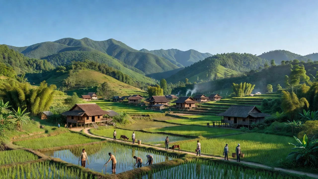 Cảnh quan Xã Tân Thành, huyện Bắc Sơn với núi xanh và cuộc sống hàng ngày của người dân.