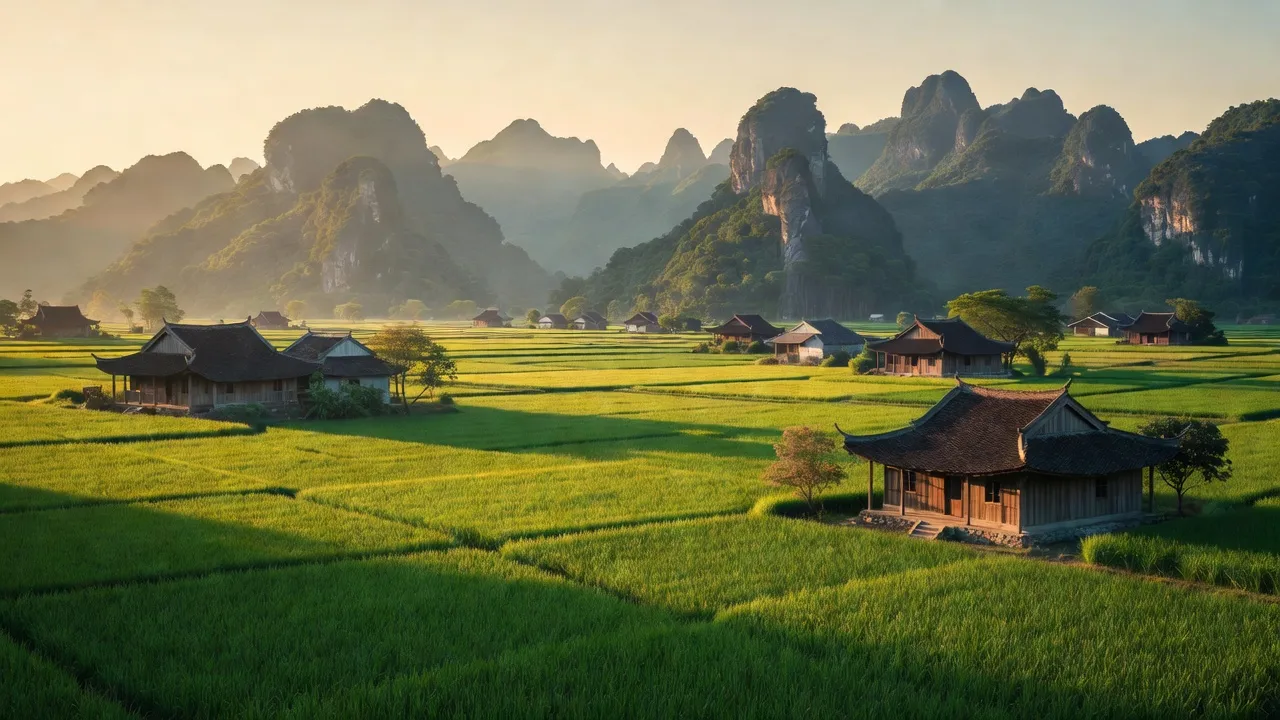 Cảnh đẹp Xã Thiện Long, Huyện Bình Gia, Tỉnh Lạng Sơn với cánh đồng và núi non Việt Bắc.