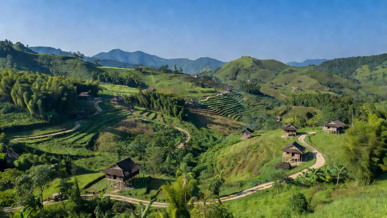 Khung cảnh yên bình tại xã Tân Liên, huyện Cao Lộc, Lạng Sơn với đồi núi xanh tươi.