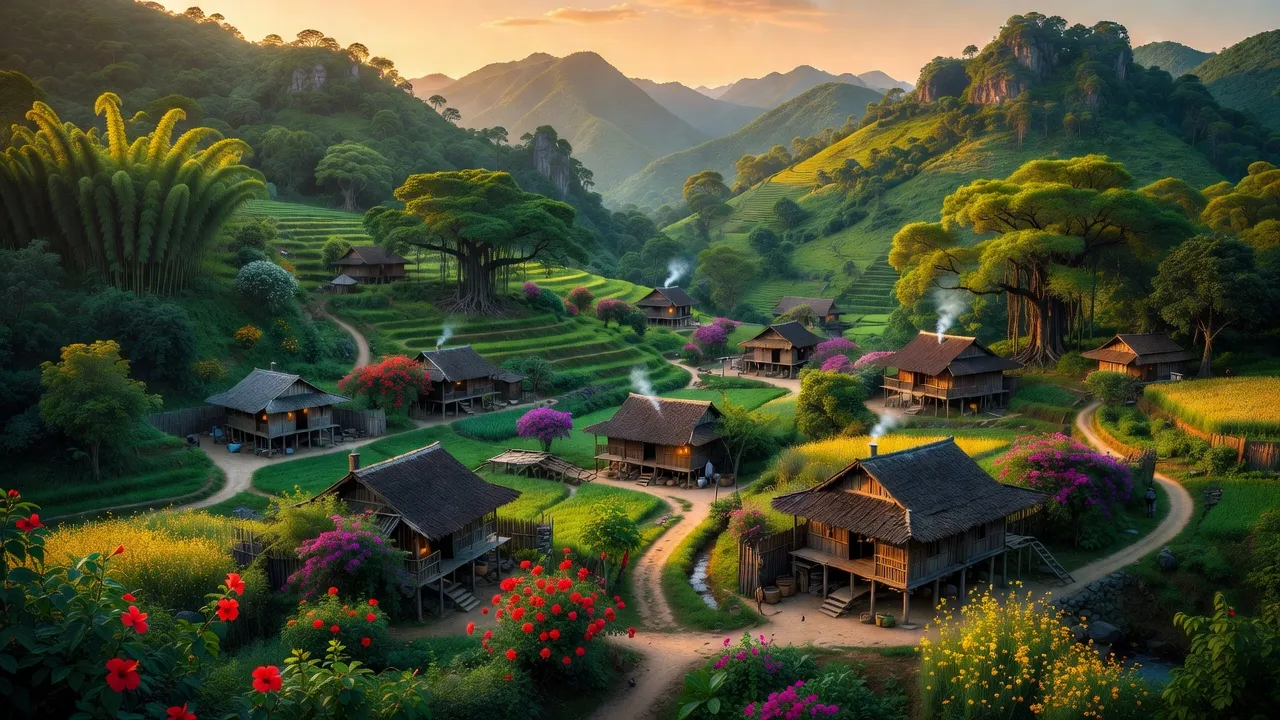 Quang cảnh xã Tân Thành, huyện Cao Lộc với núi non xanh tươi và những ngôi nhà địa phương.