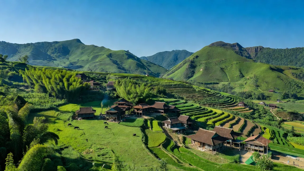 Khung cảnh thanh bình tại xã Thanh Lòa, huyện Cao Lộc, tỉnh Lạng Sơn với đồi núi xanh tươi.
