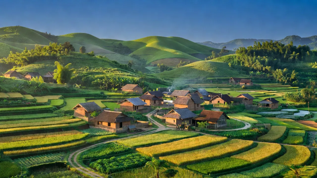Cảnh đẹp xã Yên Trạch, huyện Cao Lộc, tỉnh Lạng Sơn với đồi núi và ruộng nông nghiệp.