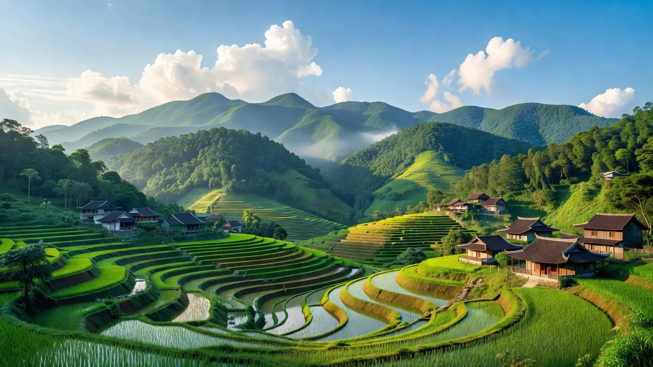Khung cảnh huyện Đình Lập tỉnh Lạng Sơn với núi xanh và ruộng bậc thang, đặc trưng Việt Nam.