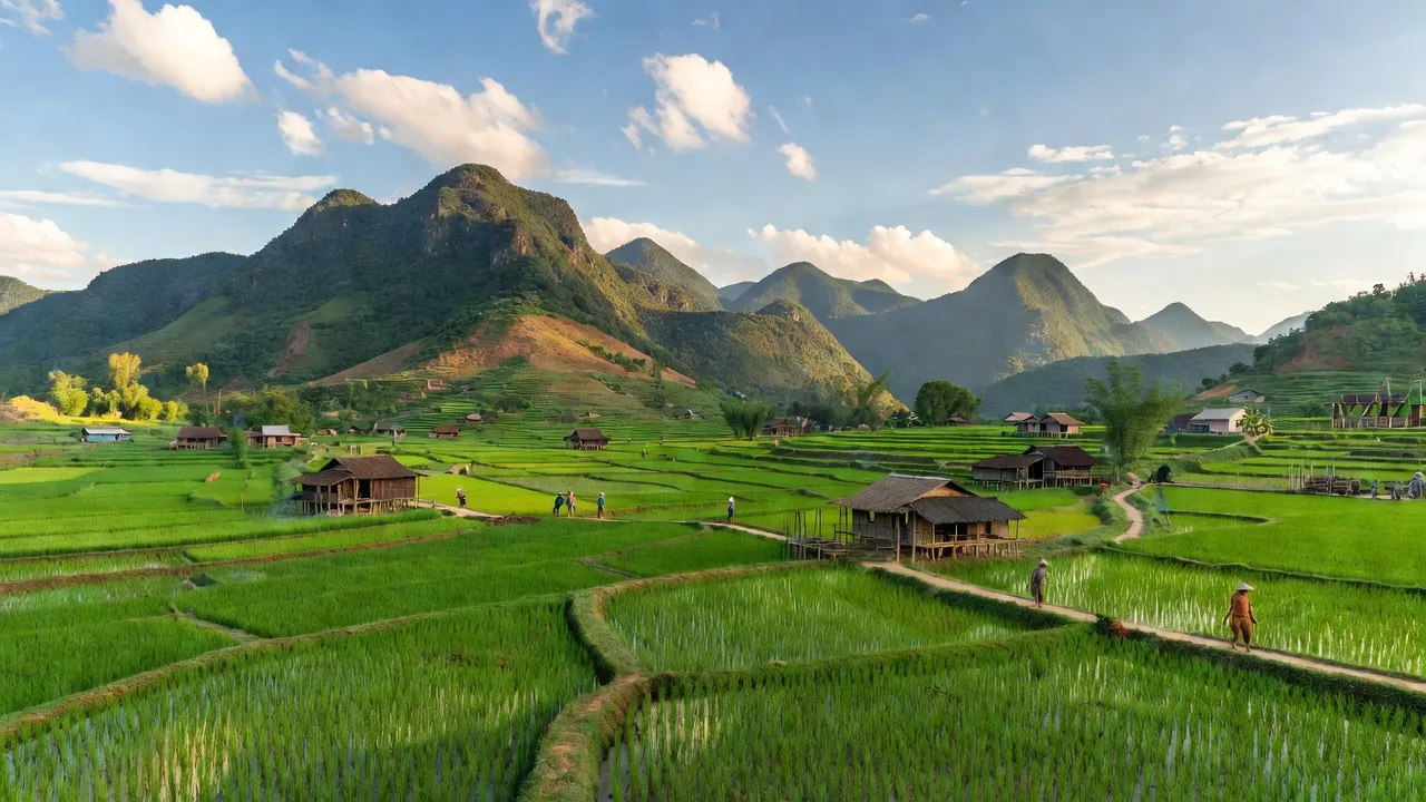 Toàn cảnh Xã Châu Sơn, huyện Đình Lập, Lạng Sơn với cảnh sắc thiên nhiên xanh mát và đồng ruộng.