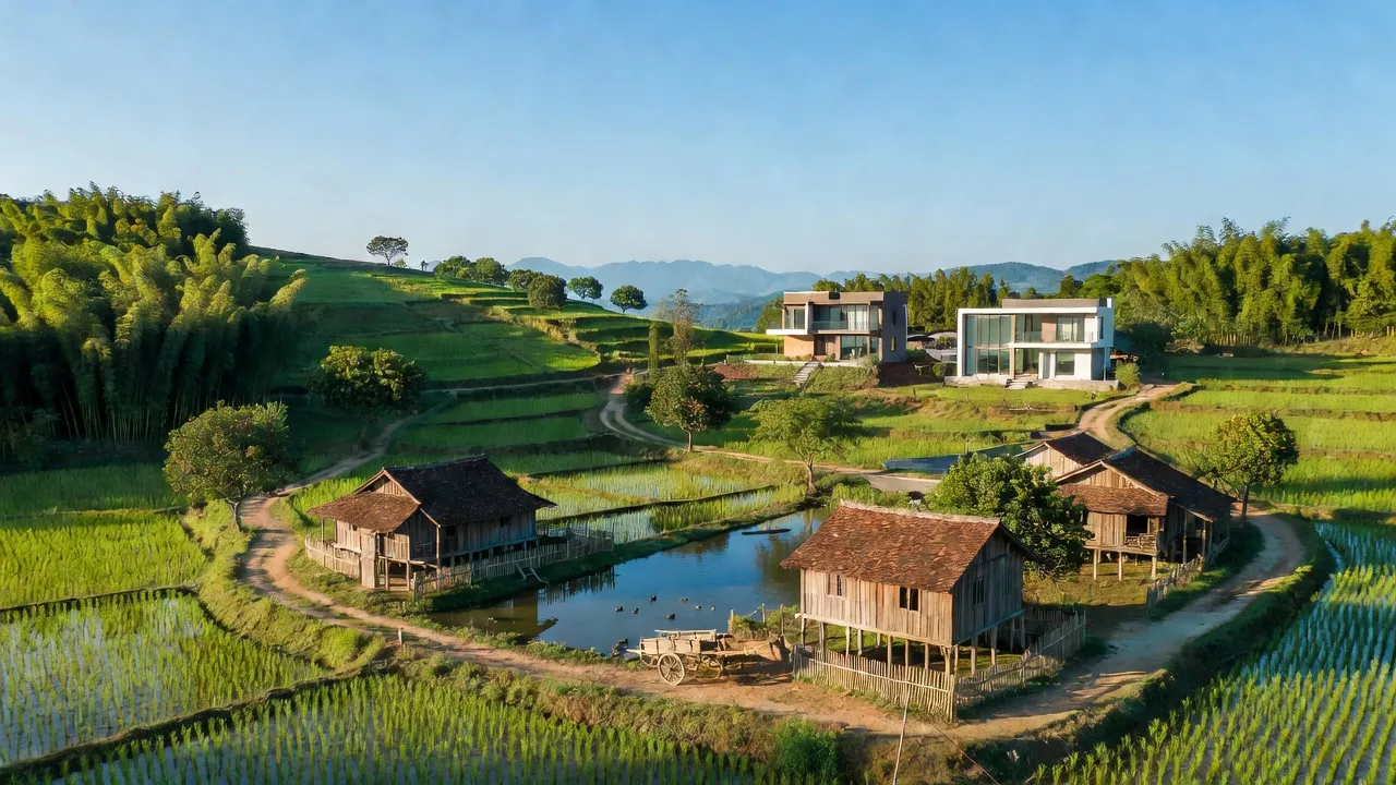 Cảnh đẹp Xã Hoàng Đồng, Lạng Sơn với thiên nhiên xanh tươi, nhà hiện đại và không khí trong lành.