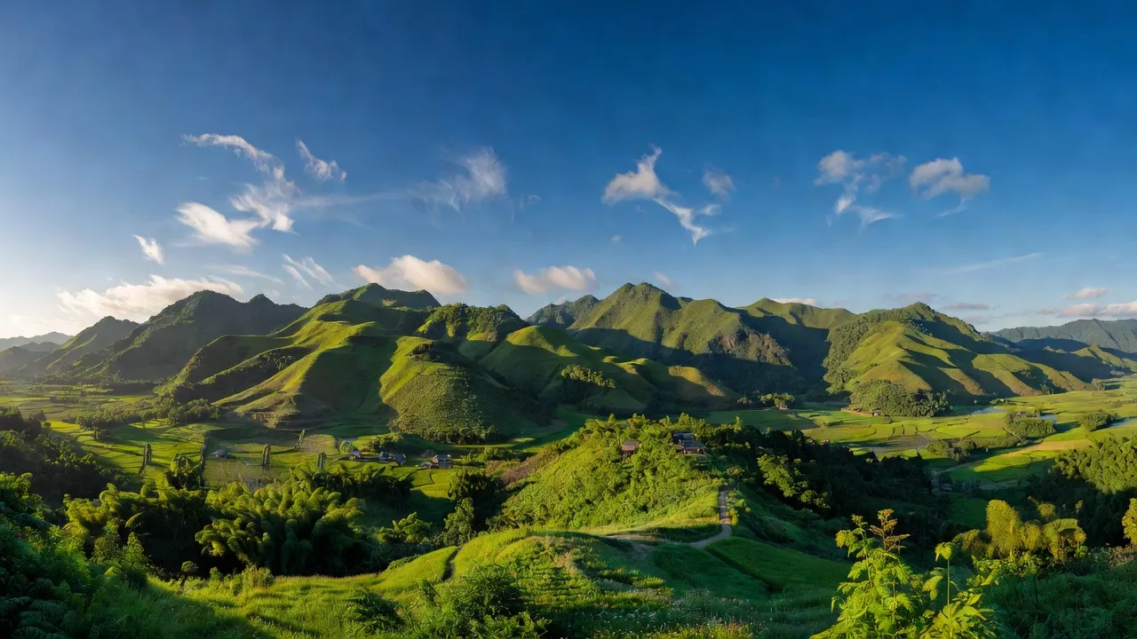 Khung cảnh thiên nhiên huyện Lộc Bình, Lạng Sơn với đồi núi và thung lũng xanh mướt.