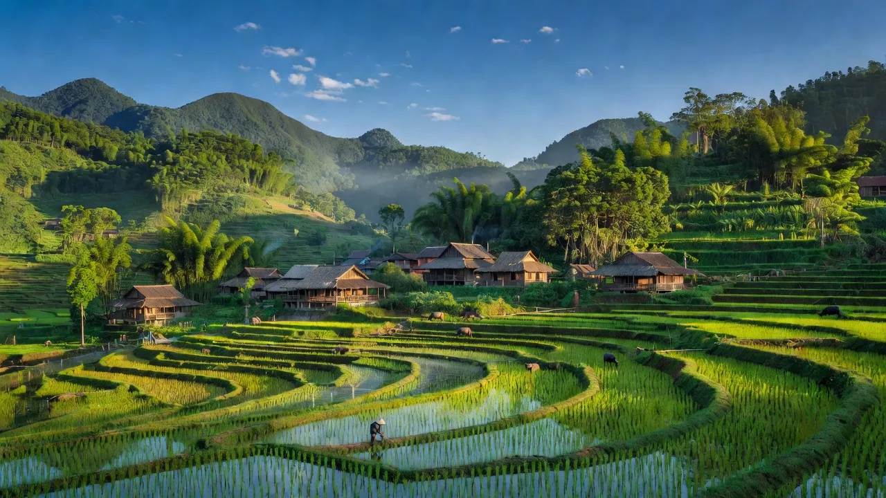 Khung cảnh yên bình ở xã Đông Quan, huyện Lộc Bình, Lạng Sơn với núi rừng và thung lũng đẹp.