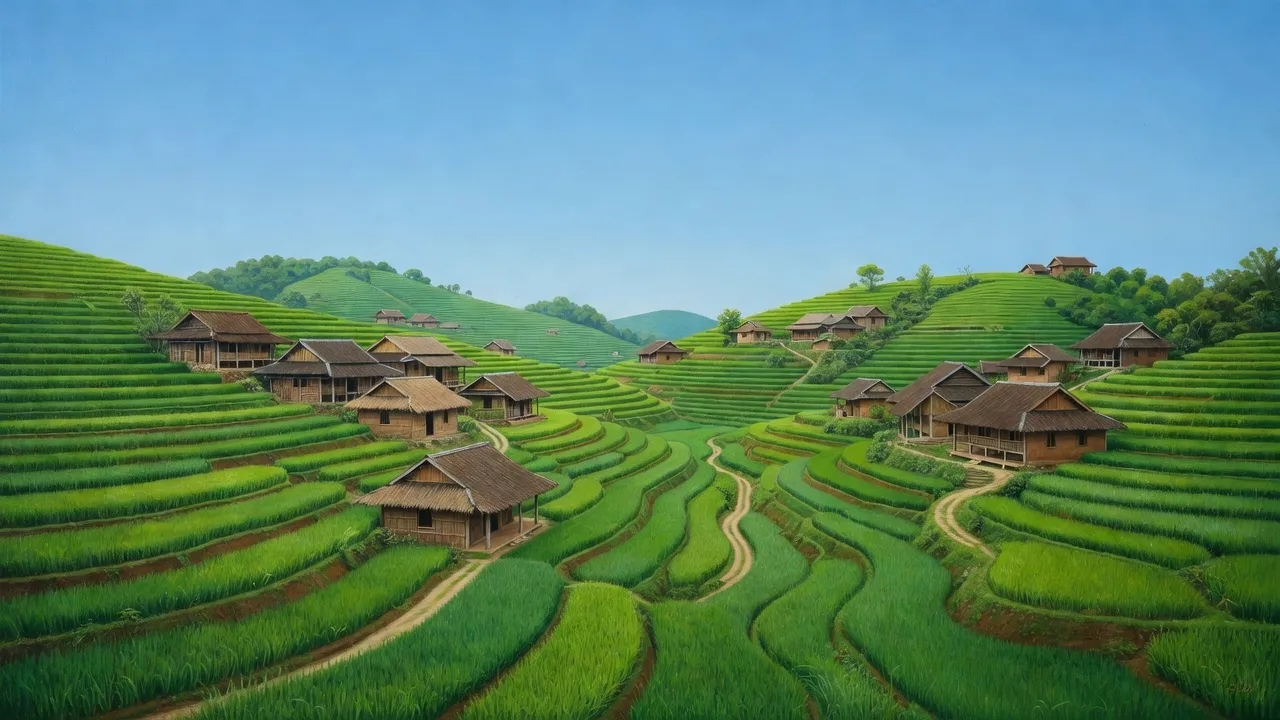 Khung cảnh bình yên ở Xã Trùng Khánh, huyện Văn Lãng, tỉnh Lạng Sơn, với núi non và nhà truyền thống.