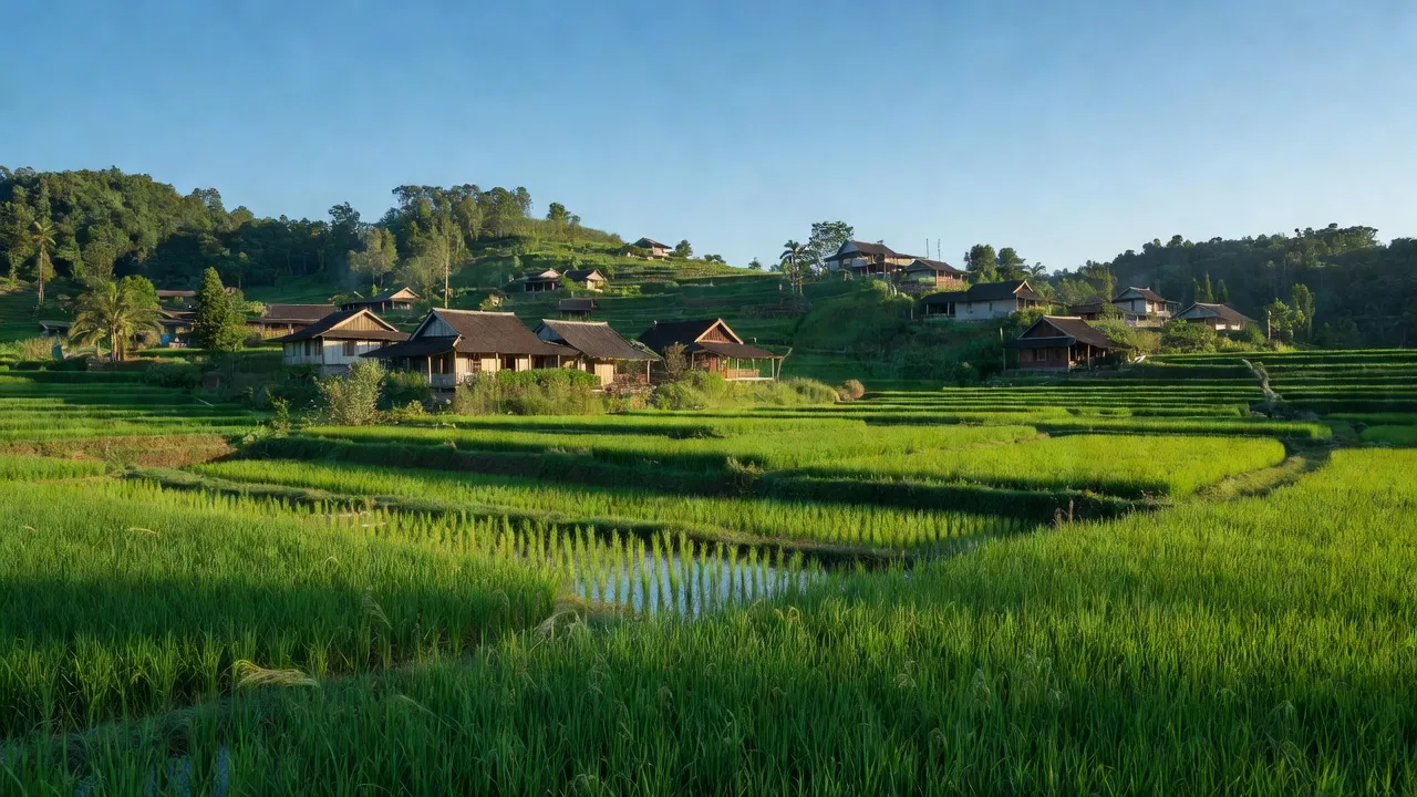 Cảnh đẹp xã An Sơn, huyện Văn Quan, Lạng Sơn với đồi núi và nhà truyền thống.