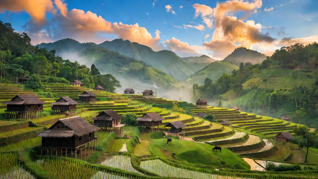 Bản Liền village in Bắc Hà, Lào Cai with stilt houses and terraced fields, rural beauty.