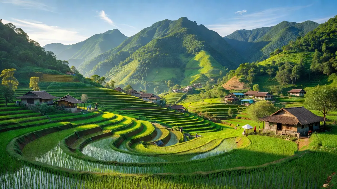 Khung cảnh tươi đẹp của xã Tả Van Chư, huyện Bắc Hà, tỉnh Lào Cai với núi và ruộng bậc thang.