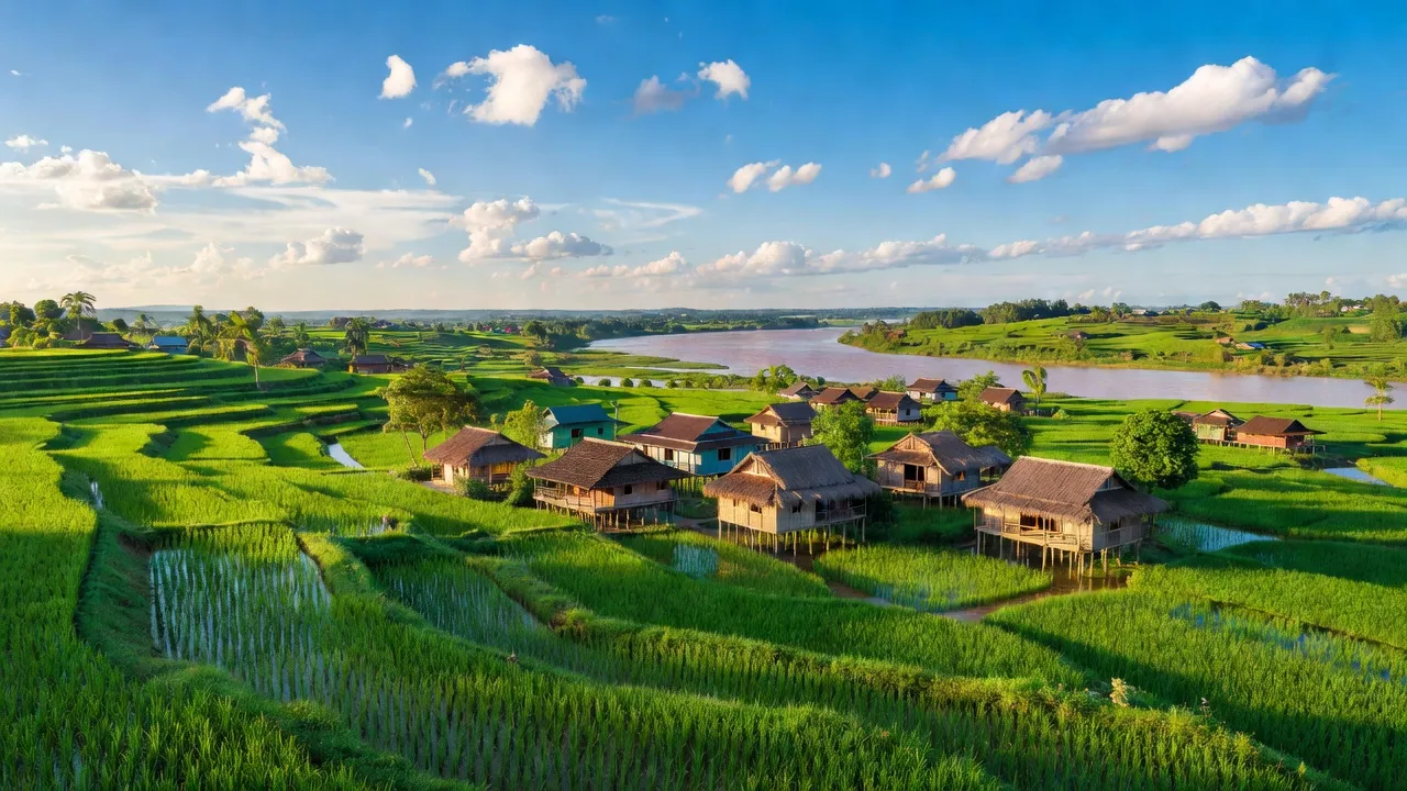 Cảnh quan xã Thái Niên, huyện Bảo Thắng, Lào Cai với ruộng bậc thang và sông Hồng.